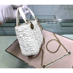 Dior Mini Lady Dior Chain Bag In White Wavy Crinkled Lambskin 120