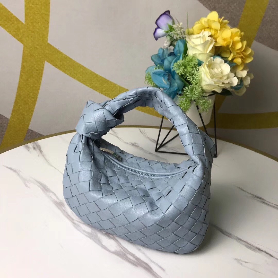 Bottega Veneta Mini BV Jodie Bag In Light Blue Woven Leather 981