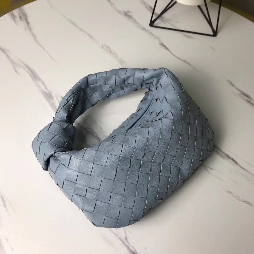 Bottega Veneta Mini BV Jodie Bag In Light Blue Woven Leather 981