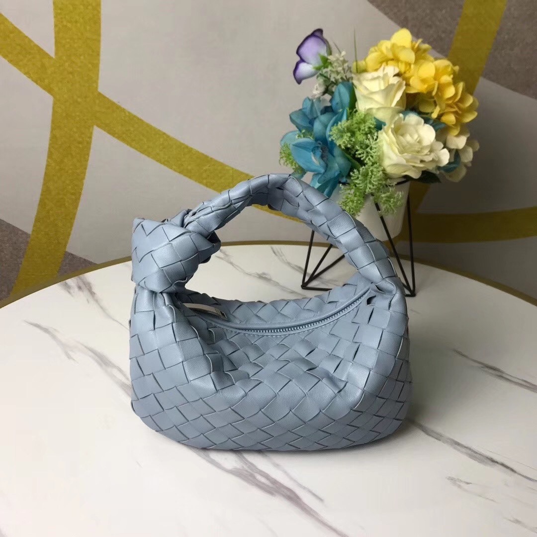 Bottega Veneta Mini BV Jodie Bag In Light Blue Woven Leather 981