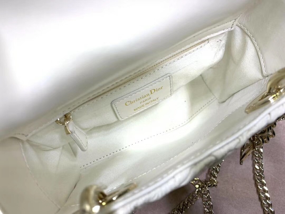 Dior Mini Lady Dior Chain Bag In White Wavy Crinkled Lambskin 120