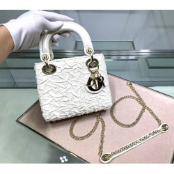 Dior Mini Lady Dior Chain Bag In White Wavy Crinkled Lambskin 120