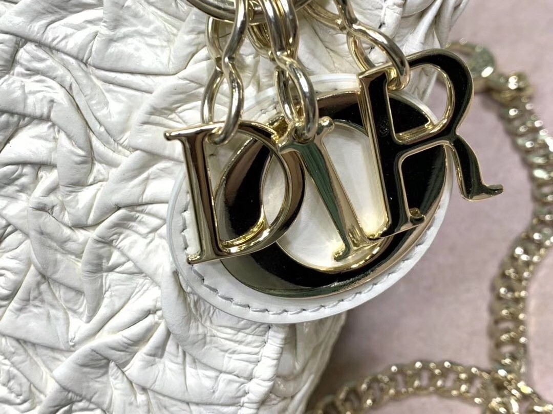 Dior Mini Lady Dior Chain Bag In White Wavy Crinkled Lambskin 120