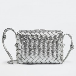 Bottega Veneta Small Loop Bag In Silver Intrecciato Lambskin 693