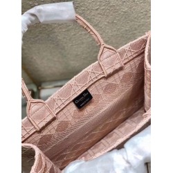 Dior Small Book Tote Bag In Pink Cannage Embroidery 890