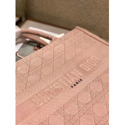 Dior Small Book Tote Bag In Pink Cannage Embroidery 890