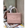 Dior Small Book Tote Bag In Pink Cannage Embroidery 890