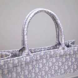 Dior Book Tote Bag In Grey Oblique Embroidery Canvas 980