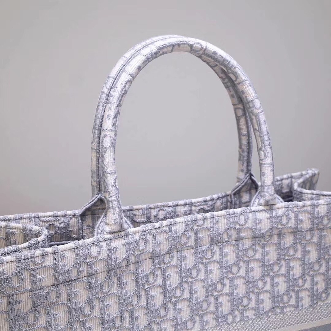 Dior Book Tote Bag In Grey Oblique Embroidery Canvas 980