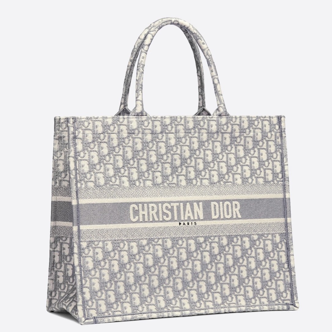 Dior Book Tote Bag In Grey Oblique Embroidery Canvas 980