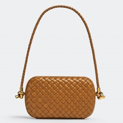 Bottega Veneta Knot Minaudiere On Strap In Camel Intreccio Lambskin 074