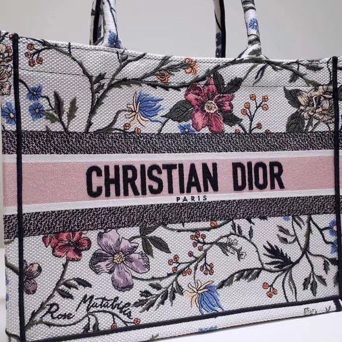 Dior Small Book Tote In Multicolor Rosa Mutabilis Embroidery 005