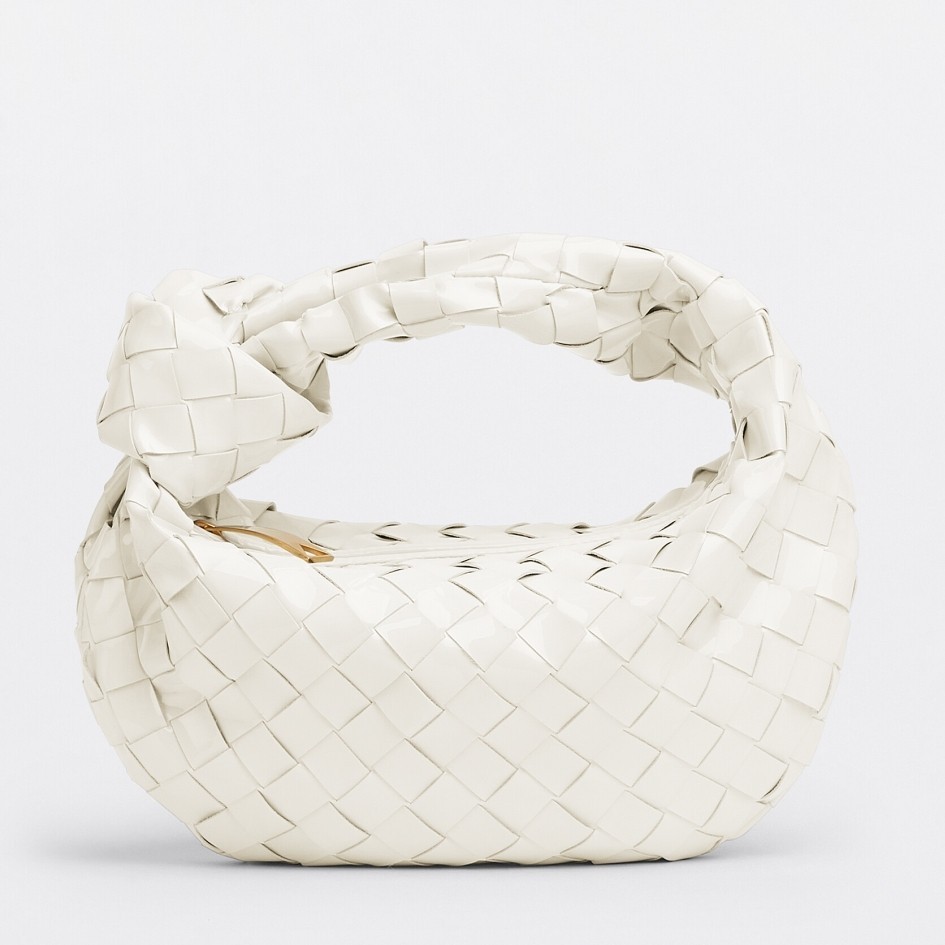 Bottega Veneta BV Jodie Mini Bag In White Intrecciato Patent Leather 641