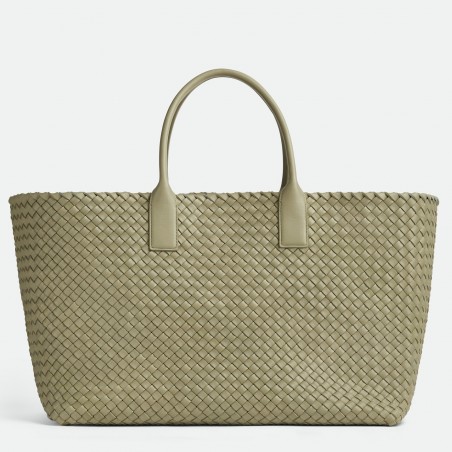 Bottega Veneta Large Cabat Bag In Travertine Intrecciato Lambskin 636