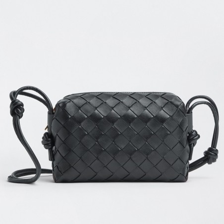 Bottega Veneta Mini Loop Bag In Black Intrecciato Lambskin 156