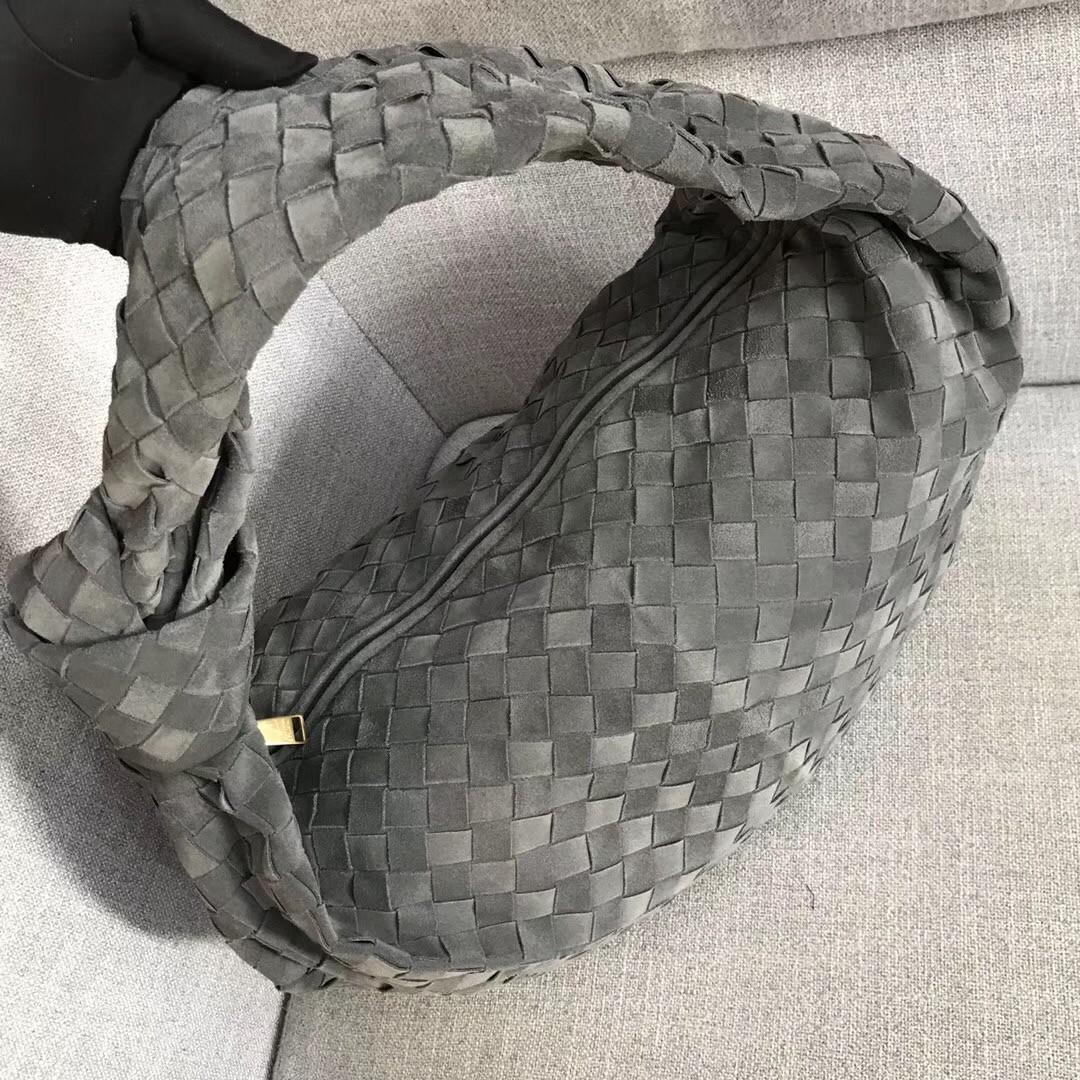 Bottega Veneta Large BV Jodie Bag In Grey Woven Suede 381