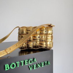 Bottega Veneta Small Cassette Bag In Gold Metallic Lambskin 418