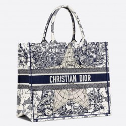 Dior Book Tote Bag In Blue Around The World Embroidered Canvas 722