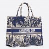 Dior Book Tote Bag In Blue Palm Tree Toile de Jouy Embroidery 984