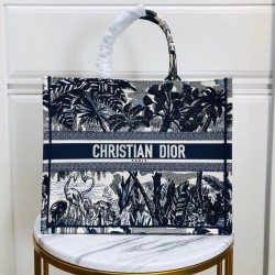 Dior Book Tote Bag In Blue Palm Tree Toile de Jouy Embroidery 984