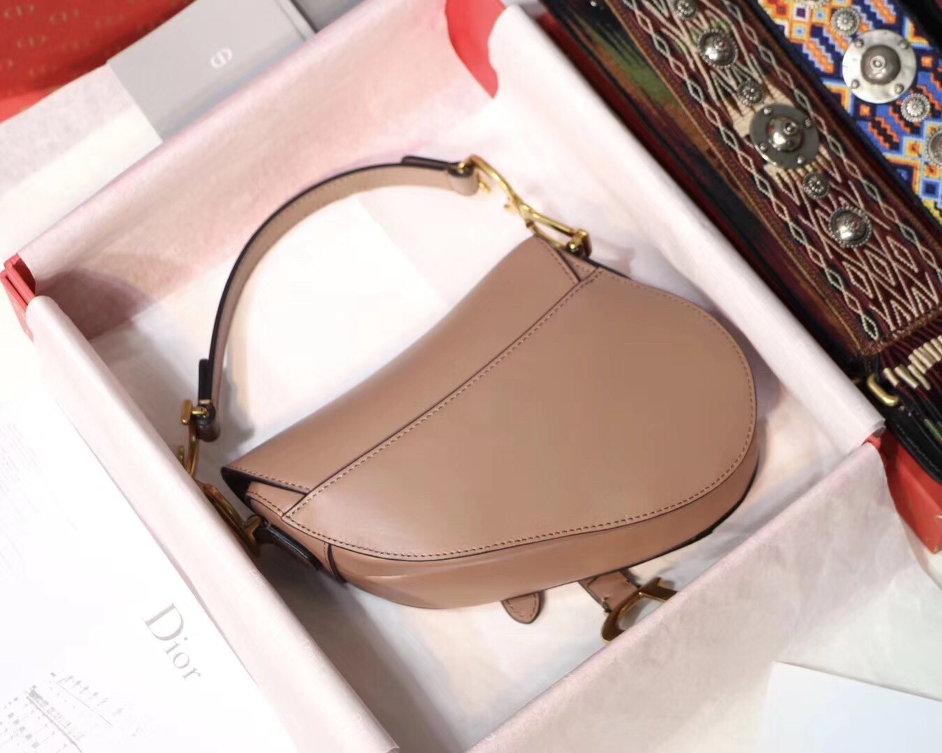 Dior Mini Saddle Bag In Nude Calfskin 516