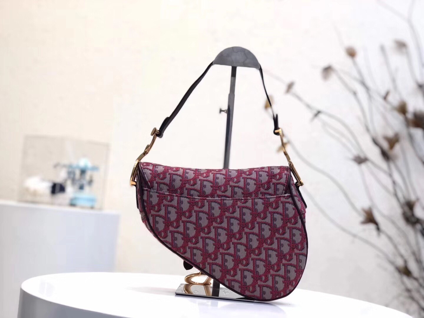 Dior Saddle Bag In Bordeaux Oblique Jacquard Canvas 164