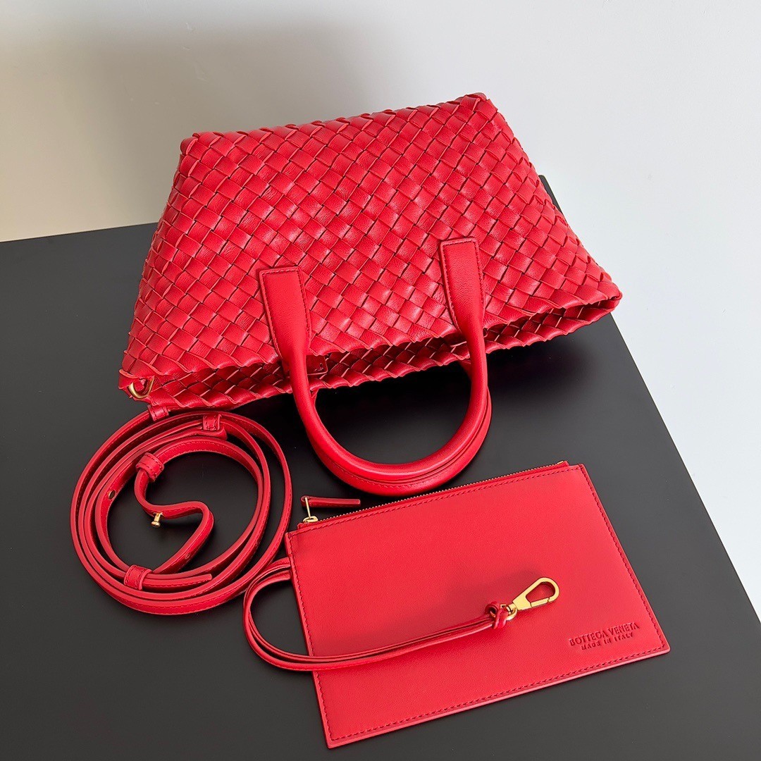 Bottega Veneta Mini Cabat Bag In Red Intrecciato Lambskin 851