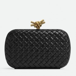 Bottega Veneta Knot Minaudiere Clutch In Black Intrecciato Lambskin 933