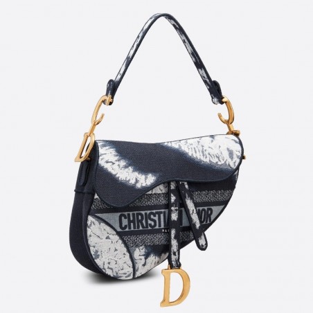 Dior Saddle Bag In Blue Multicolor Tie Embroidery 567