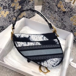 Dior Saddle Bag In Blue Multicolor Tie Embroidery 567