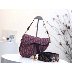 Dior Saddle Bag In Bordeaux Oblique Jacquard Canvas 164