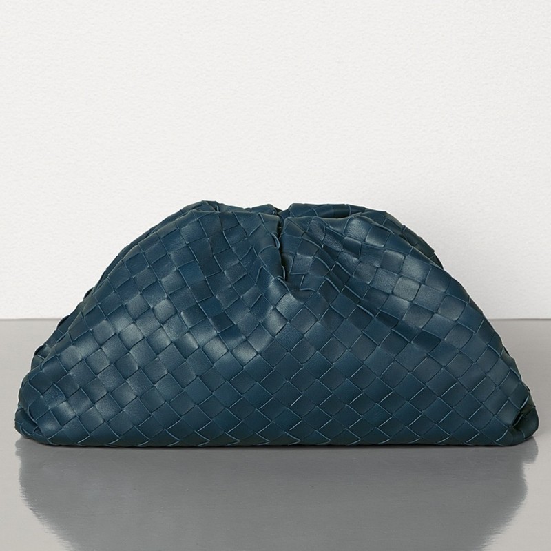 Bottega Veneta The Pouch Clutch In Dark Blue Intrecciato Leather 908