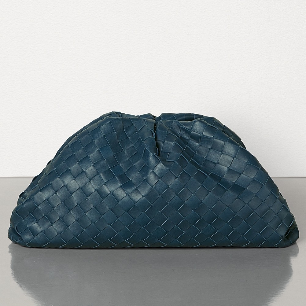 Bottega Veneta The Pouch Clutch In Dark Blue Intrecciato Leather 908