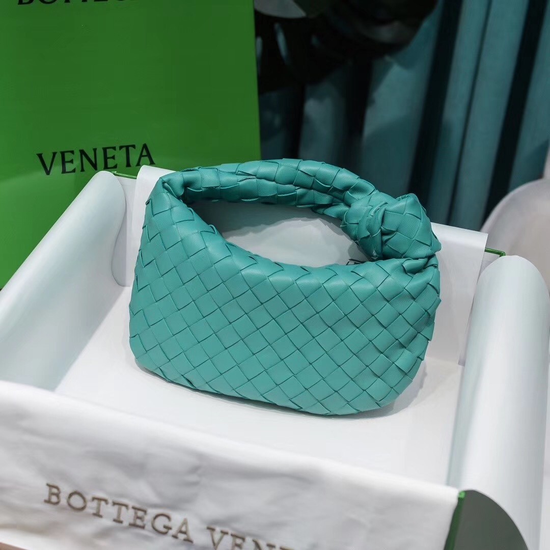 Bottega Veneta Mini BV Jodie Bag In Green Water Woven Leather 823