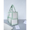 Bottega Veneta White Arco Small Tote with Green Overlock Stitching 790