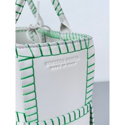 Bottega Veneta White Arco Small Tote with Green Overlock Stitching 790