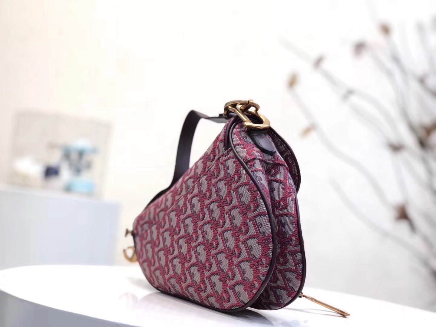 Dior Saddle Bag In Bordeaux Oblique Jacquard Canvas 164