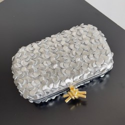 Bottega Veneta Knot Minaudiere Clutch in Silver Sequins Laminated Leather 966