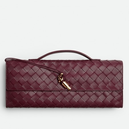 Bottega Veneta Andiamo Clutch with Handle in Barolo Intrecciato Lambskin 505