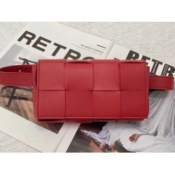 Bottega Veneta Cassette Belt Bag In Red Intrecciato Leather 755