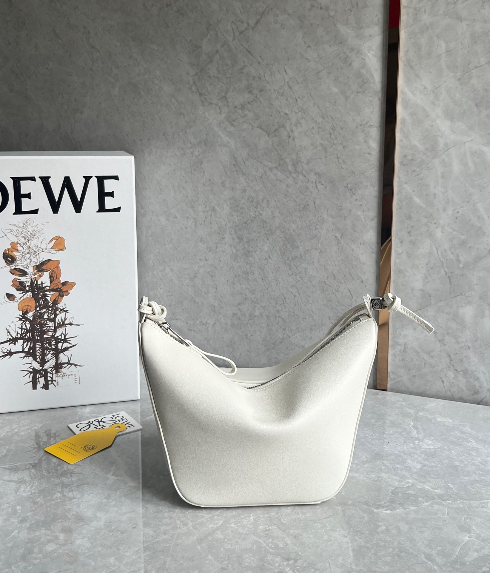 Loewe Mini Hammock Hobo Bag in White Calfskin 333