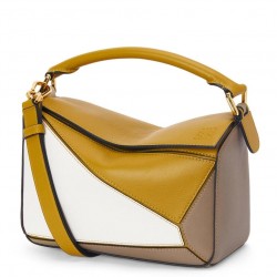 Loewe Puzzle Small Bag In Ochre/White/Taupe Calfskin 354