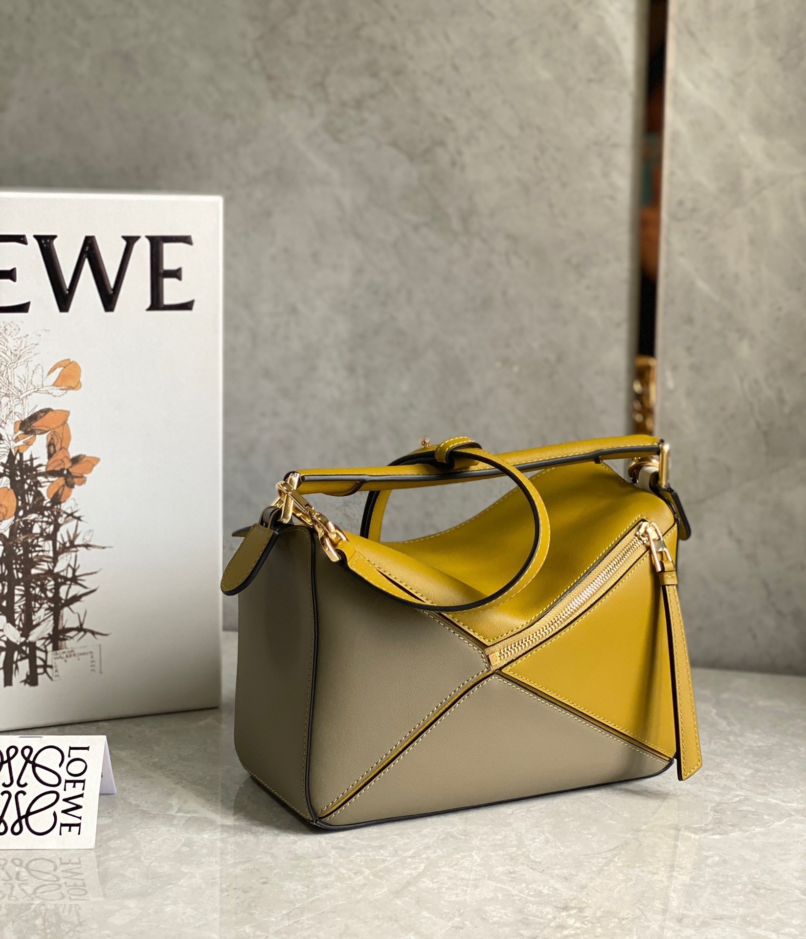 Loewe Puzzle Small Bag In Ochre/White/Taupe Calfskin 354