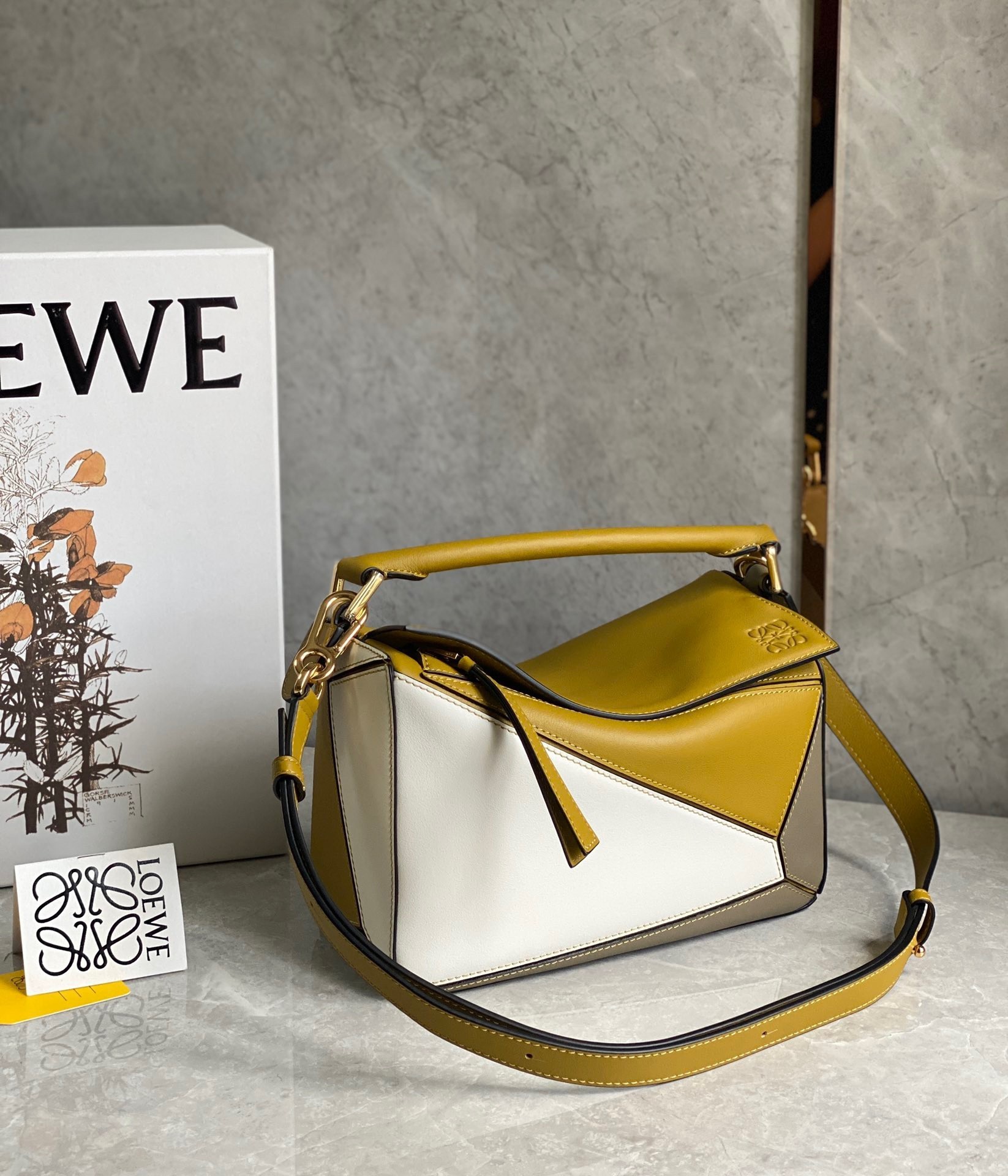 Loewe Puzzle Small Bag In Ochre/White/Taupe Calfskin 354