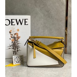 Loewe Puzzle Small Bag In Ochre/White/Taupe Calfskin 354