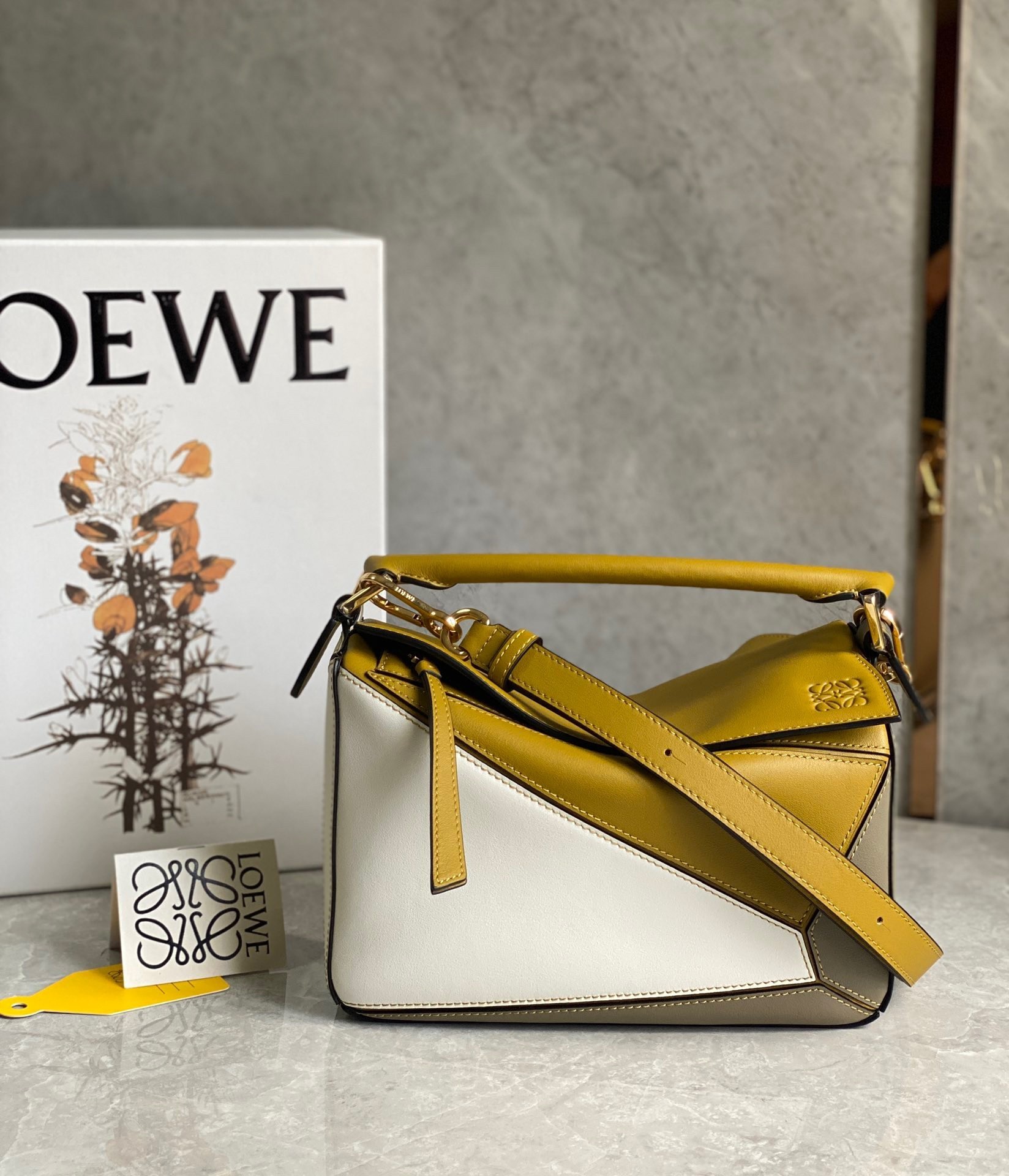 Loewe Puzzle Small Bag In Ochre/White/Taupe Calfskin 354