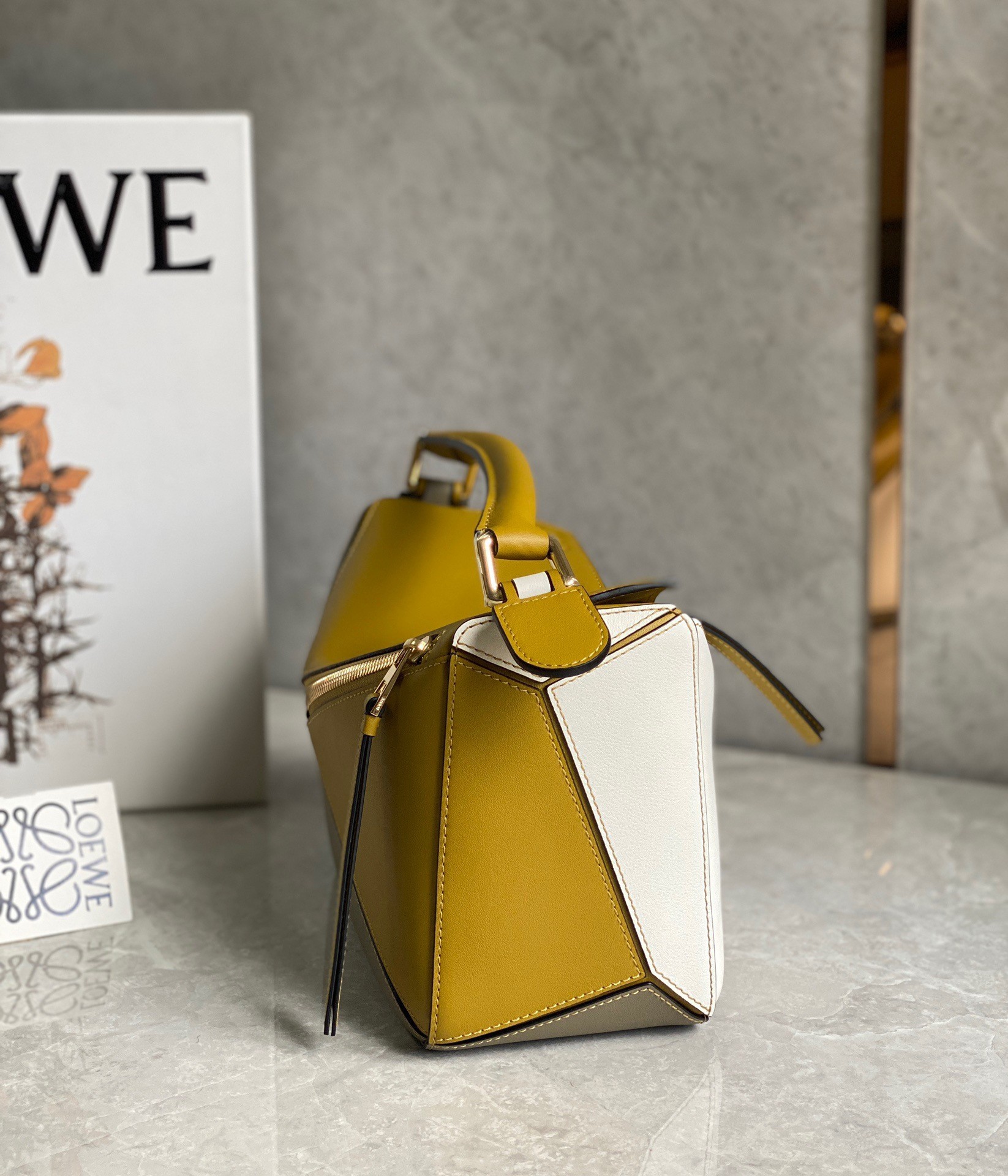 Loewe Puzzle Small Bag In Ochre/White/Taupe Calfskin 354