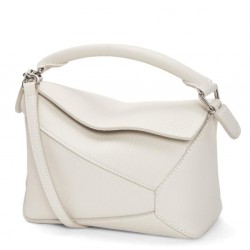 Loewe Puzzle Mini Bag In White Grained Calfskin  384