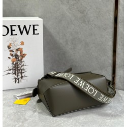 Loewe Puzzle Edge Small Bag In Khaki Green Satin Calfskin 732