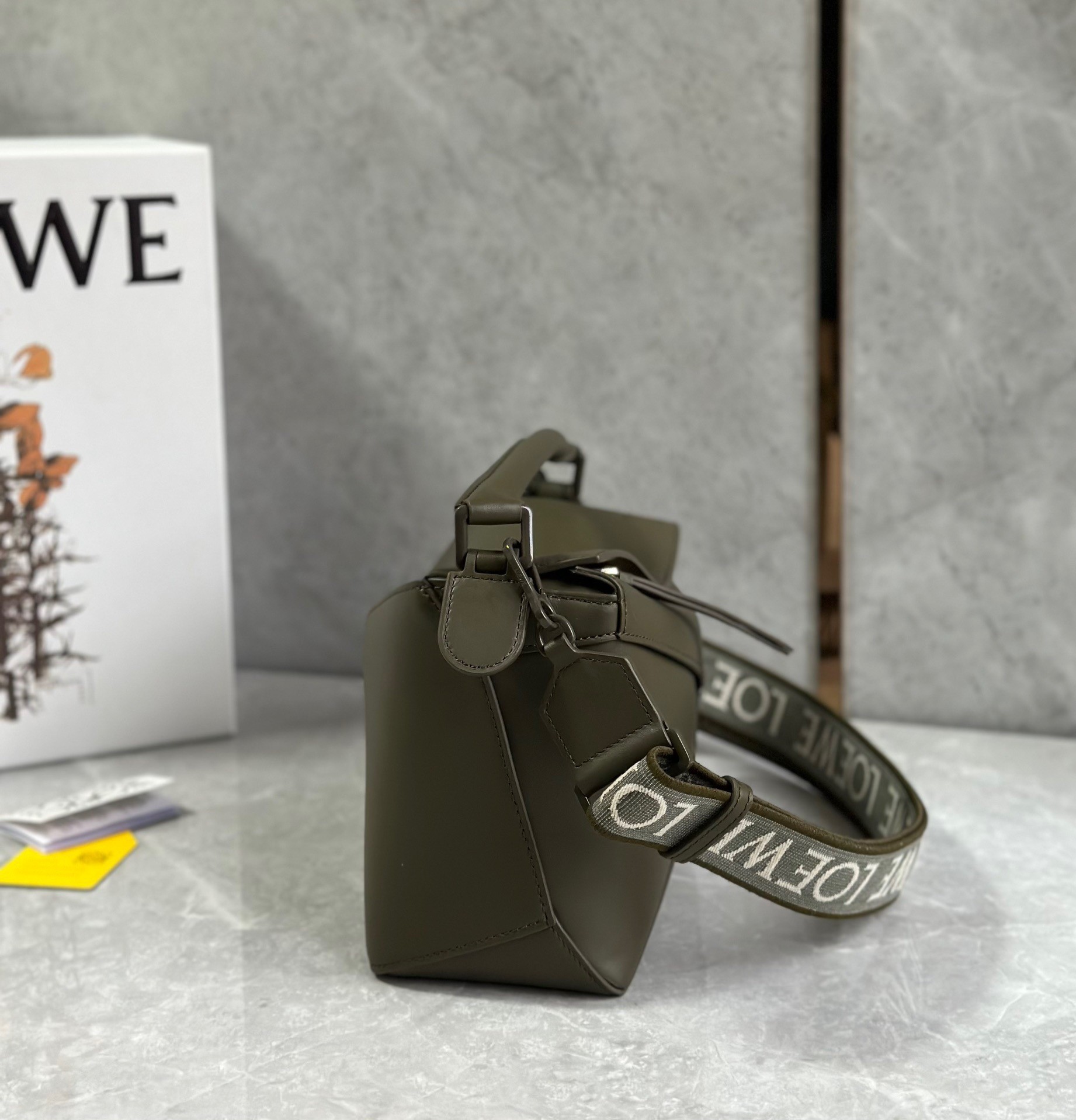 Loewe Puzzle Edge Small Bag In Khaki Green Satin Calfskin 732